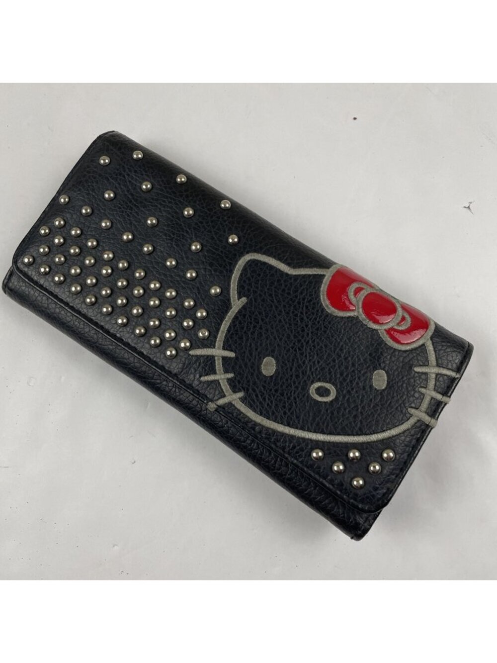 Sanrio Hello Kitty Black Faux Leather Studded Trifold Wallet Card Slots